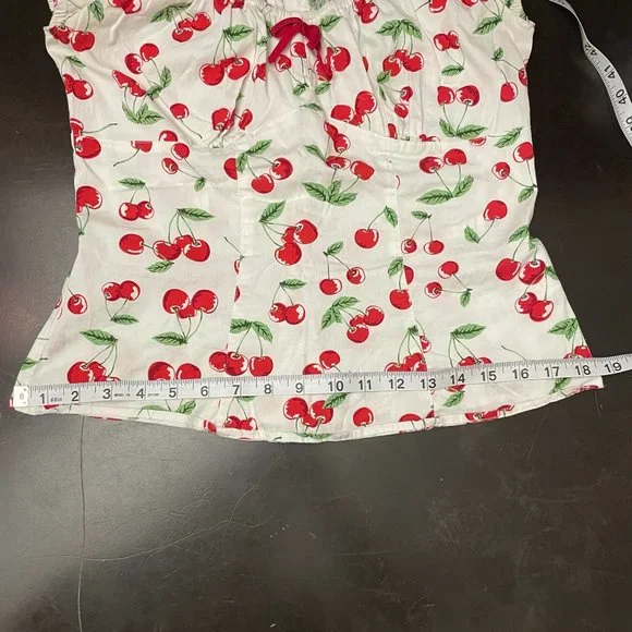 Hell Bunny milkmaid cherry shirt  size small - will fit a medium as well smocked - Picture 6 of 9